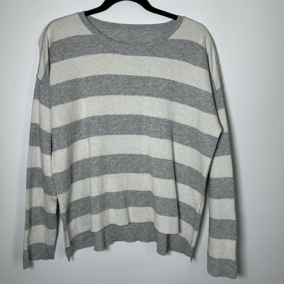 Eileen Fisher Womens Small Gray White Stripe Cashmere Blend Boxy Sweater Coastal - Picture 1 of 11